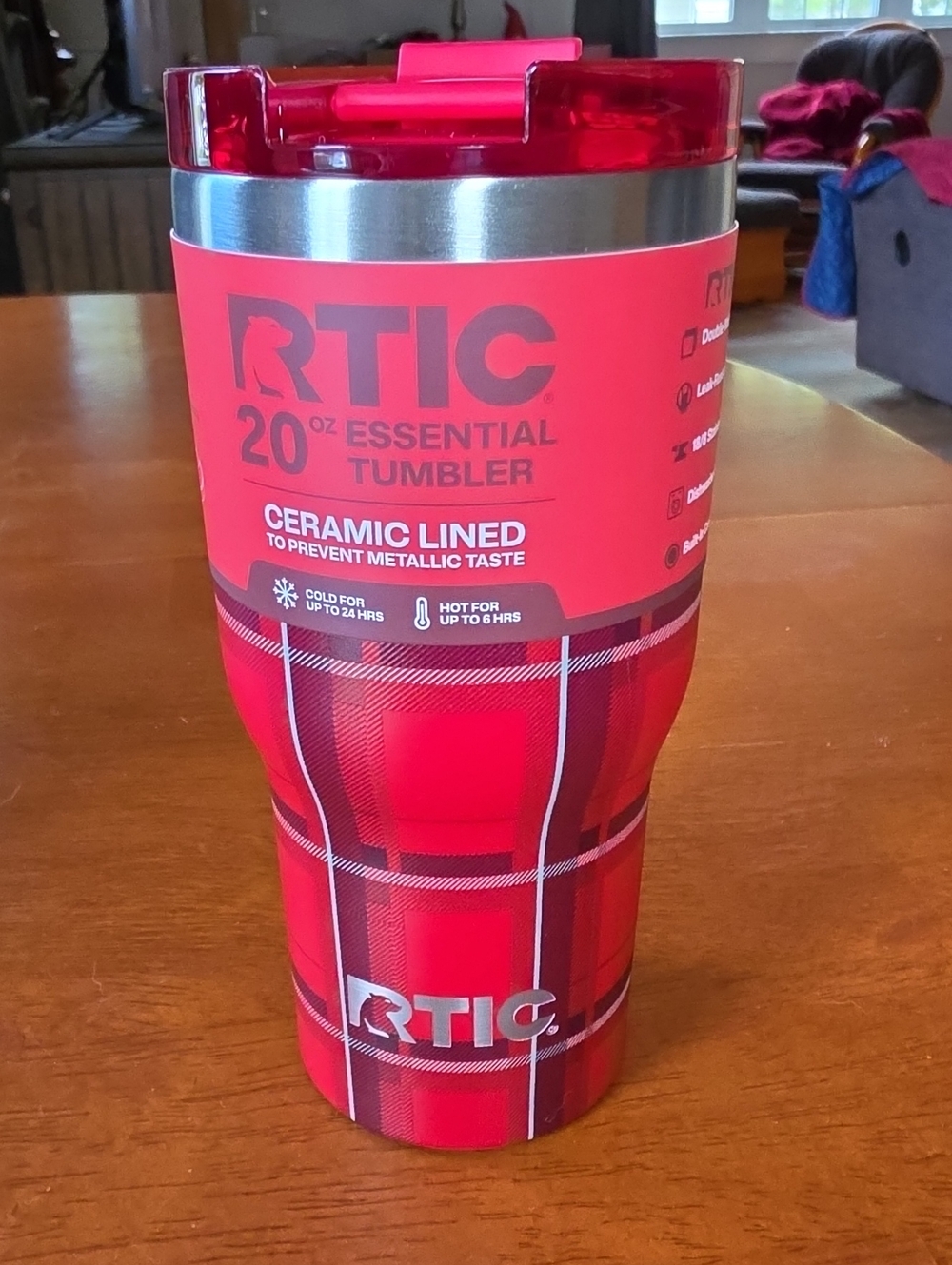 RTIC 20 oz Ceramic Lined Essential Tumbler - Red Plaid